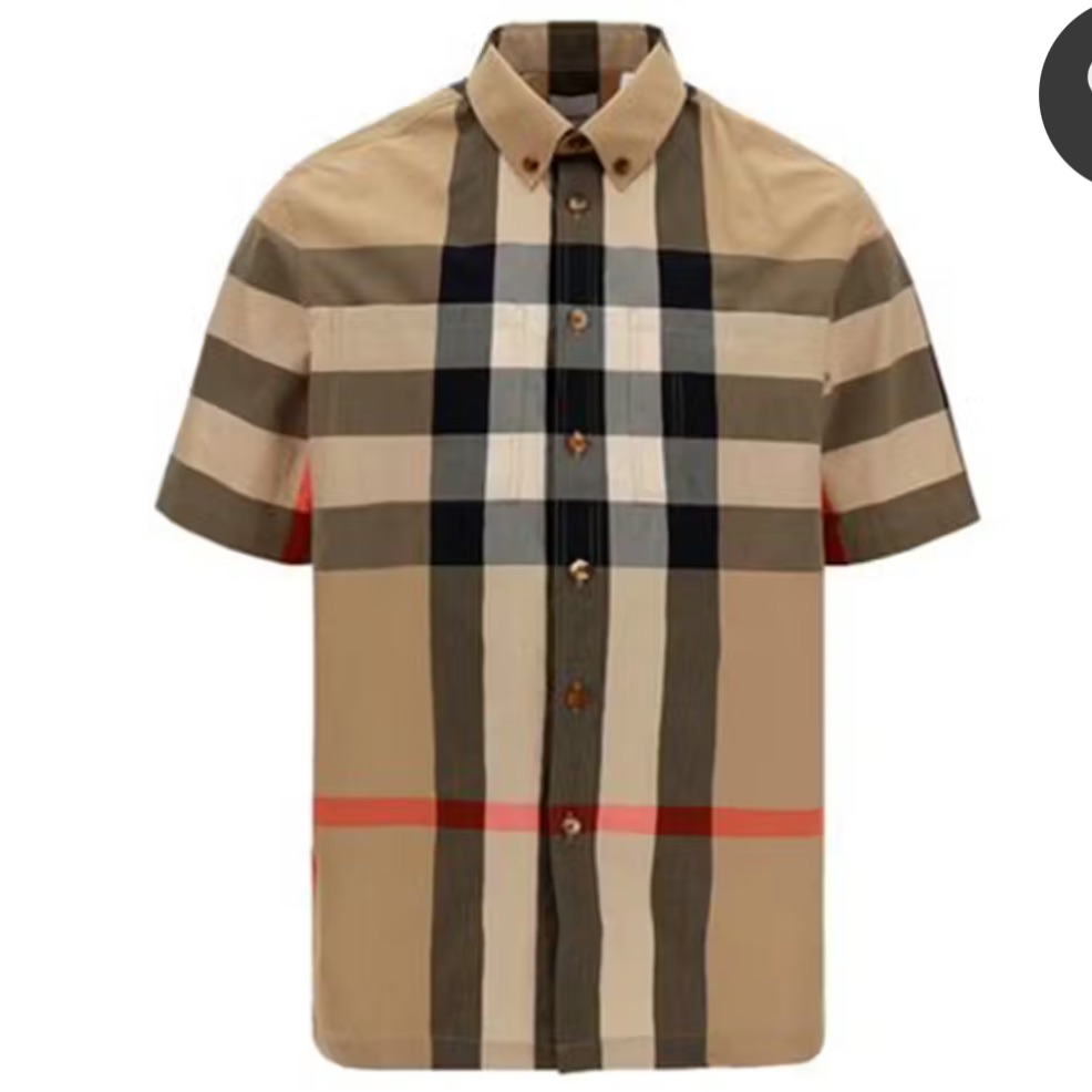 Burberry Menâs Short Sleeve âThamesâ Plaid Shirt Xl